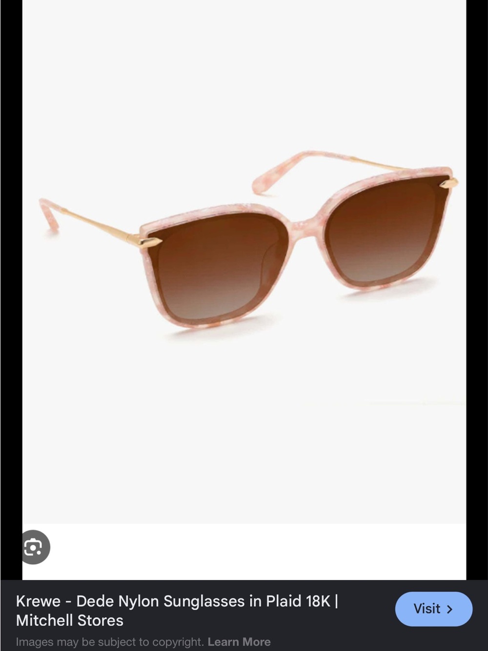 Krewe Dede Plaid 18K Pink Frame Sunglasses